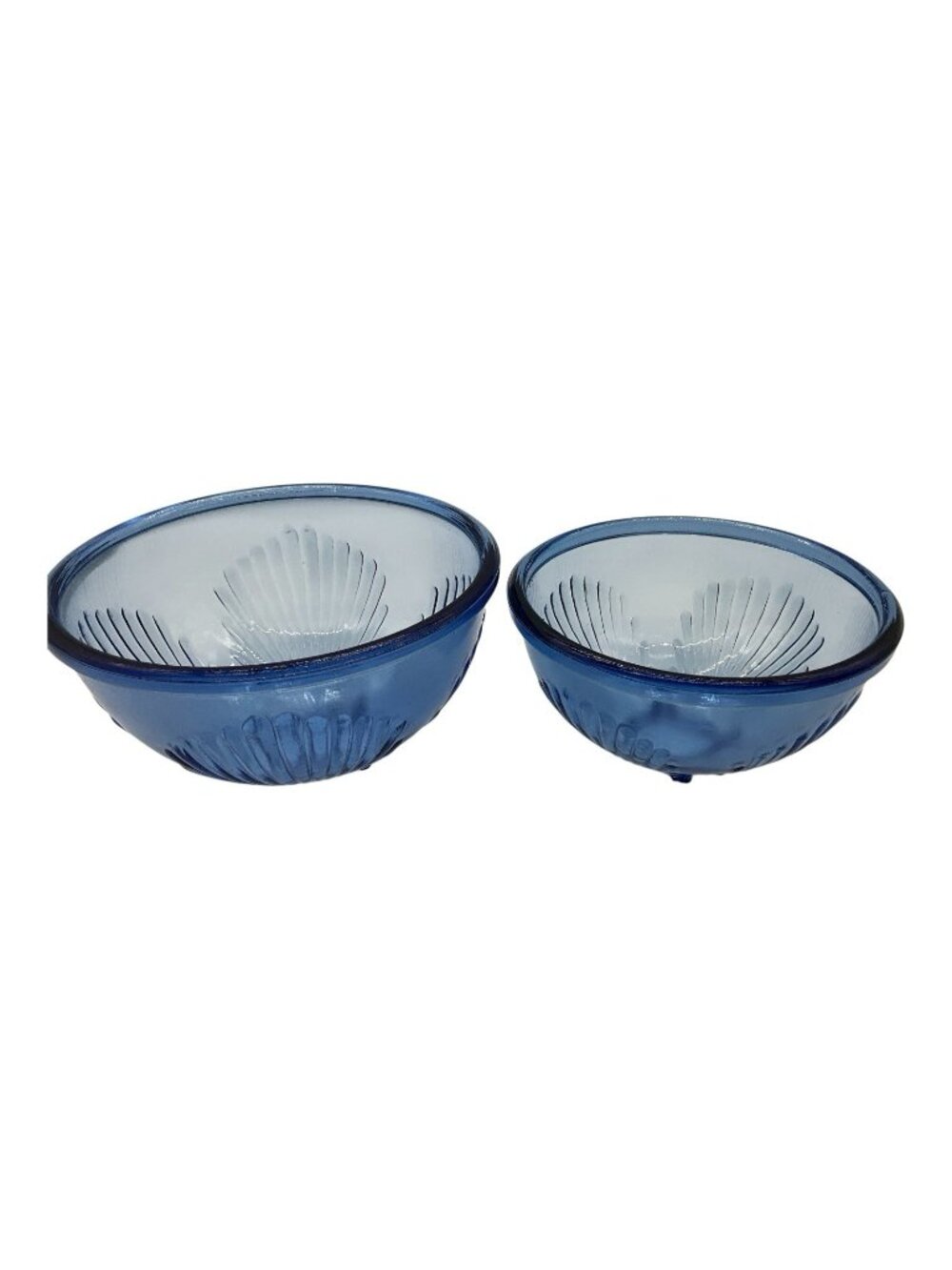 Hazel Atlas Cobalt Blue Pillar Optic Depression Glass Bowls, Set of 2 MCM